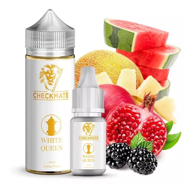 DampfLion Checkmate White Queen Longfill – weiße Flasche mit Wassermelone, Melone und Beeren