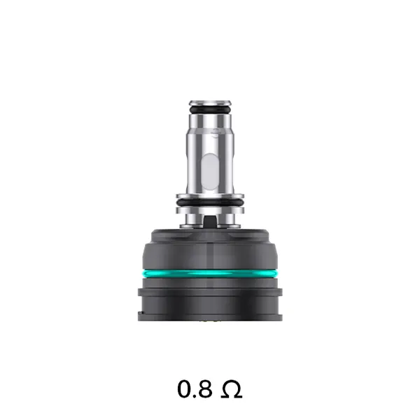Uwell Crown Nano Verdampferkopf 0,8 Ohm, schwarzer Coil mit türkisem Ring, Frontansicht
