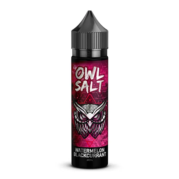 OWL Salt Longfill Watermelon Blackcurrant 60ml schwarze Flasche mit pink-rotem Label, Frontalansicht