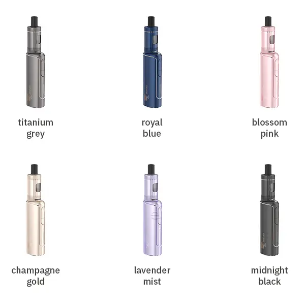 Innokin CoolFire Z Air Kit Farbübersicht: titanium grey, royal blue, blossom pink, champagne gold, lavender mist, midnight black