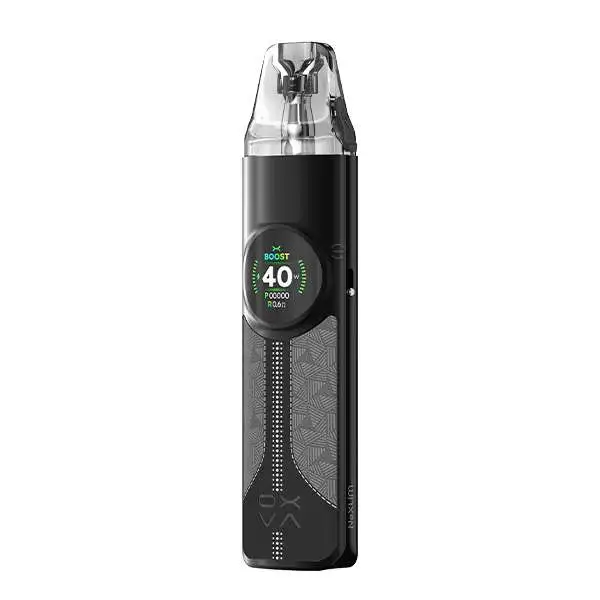 Oxva NeXlim Pod Kit in Schwarz-Grau mit Carbon-Textur, Pod und rundem Display