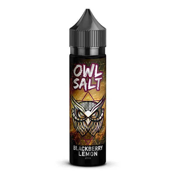 OWL Salt Longfill 60ml Flasche mit Blackberry Lemon Aufschrift und Eulen-Motiv auf dunklem Etikett