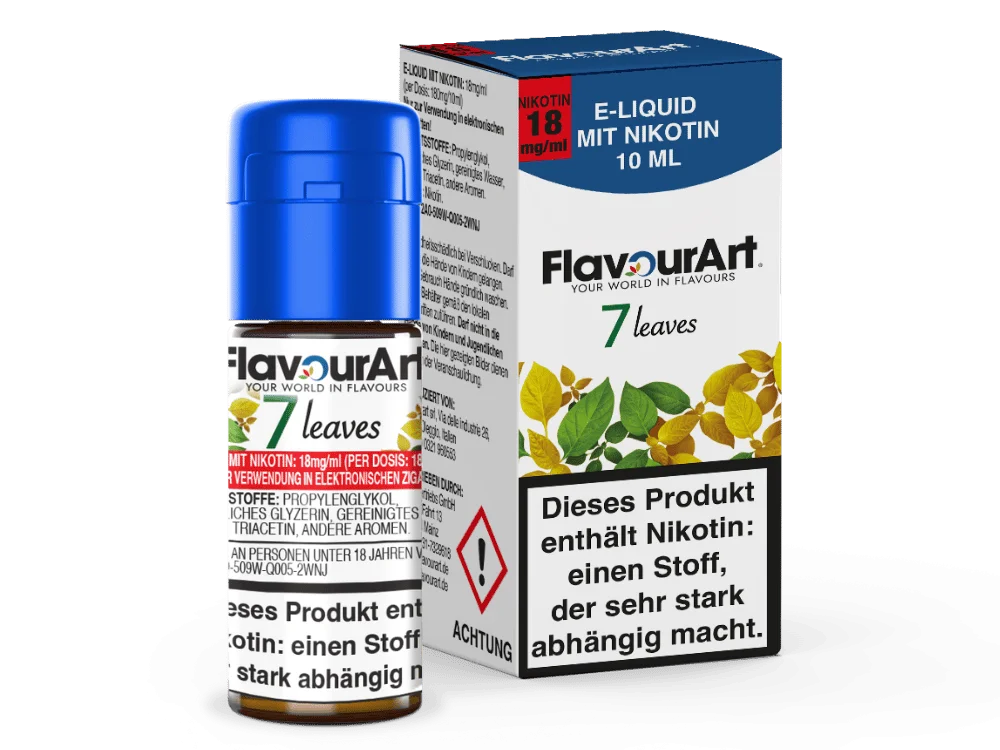 FlavourArt 7 Leaves 10ml eLiquid – Flasche mit rotem Etikett, höhere Nikotinstärke