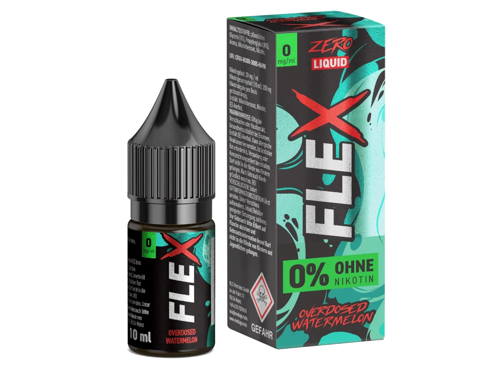 Revoltage Flex Overdosed Watermelon 10ml Nikotinsalz-Liquid – grüne Flasche mit Verpackung, 0% Nikotin