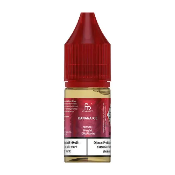 Fumot Banana Ice 10ml Nikotinsalz-Liquid – rote Flasche vor neutralem Hintergrund