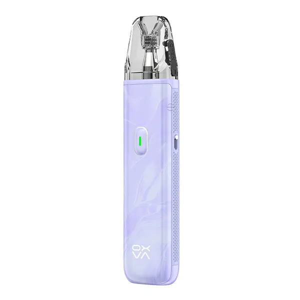 Oxva Xlim Go Lite Pod Kit in Hellviolett mit schimmernder Oberfläche und transparentem Pod, Seitenansicht