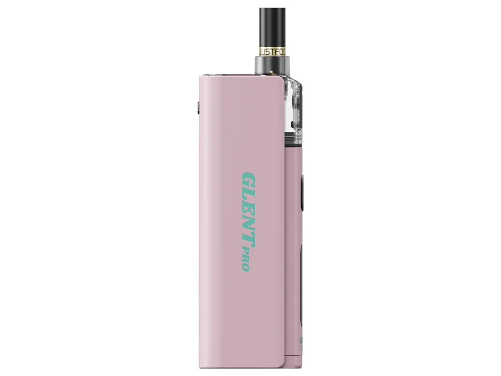 JustFog Glent Pro Kit in Rosa – kompaktes Pod-System mit türkisem Logo, Seitenansicht