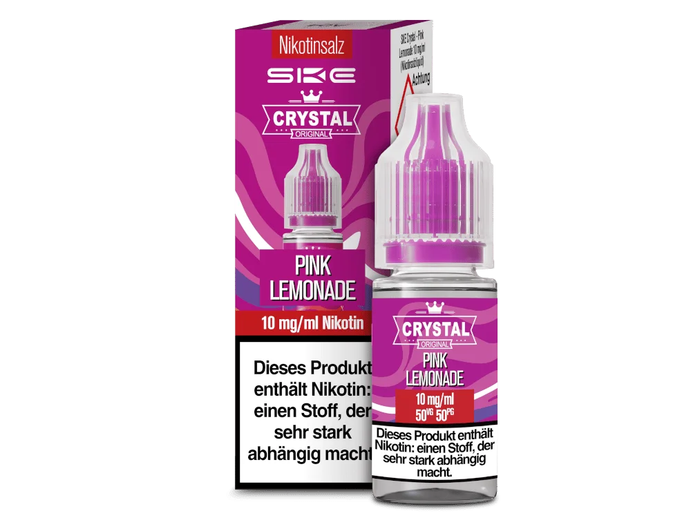 SKE Crystal Pink Lemonade 10ml Nikotinsalz-Liquid – pinkes Etikett, 10 mg Nikotin, Frontansicht