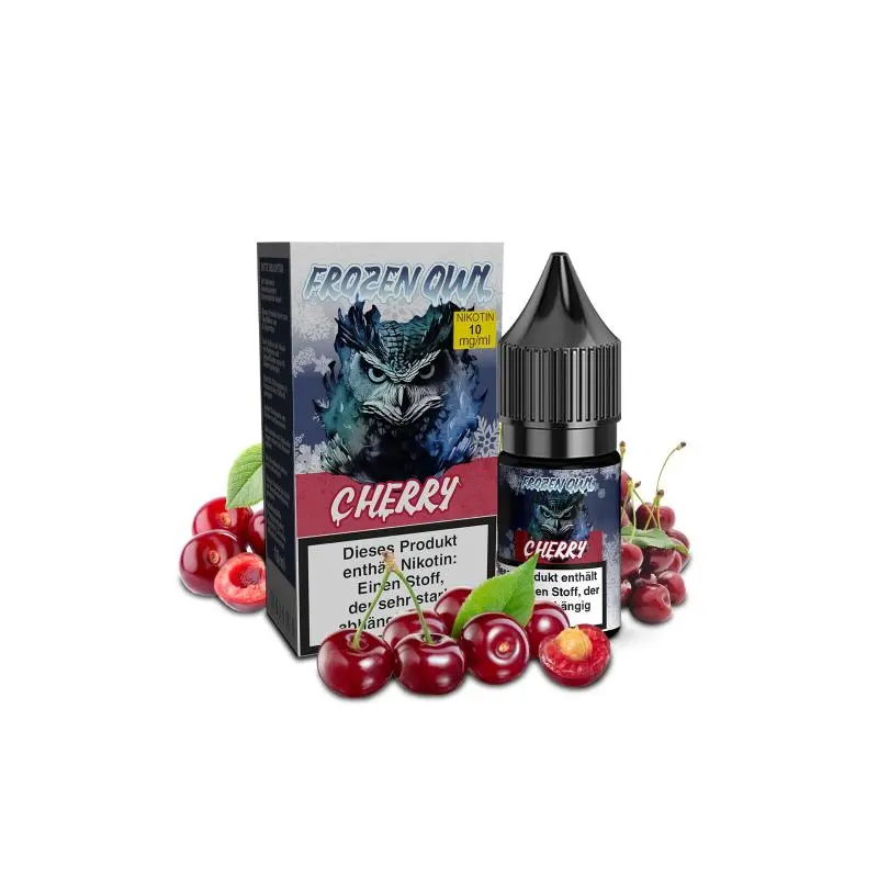 OWL Frozen Cherry 10ml Nikotinsalz-Liquid – Flasche mit dunkler Box und Kirsch-Motiv
