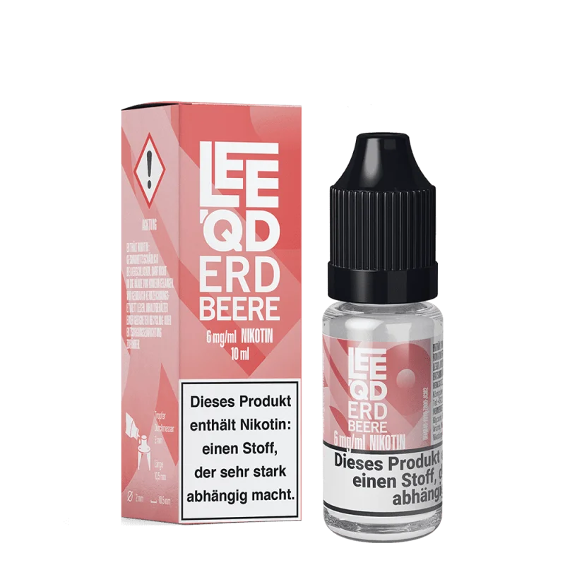 LEEQD Fruit Erdbeere 10ml eLiquid – Produktbox und Glasflasche nebeneinander, rosa Design