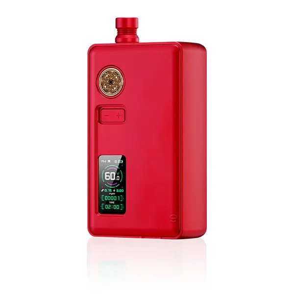 DotMod dotAIO V3 Kit in Rot, Frontansicht mit farbigem Display und goldenem Logo