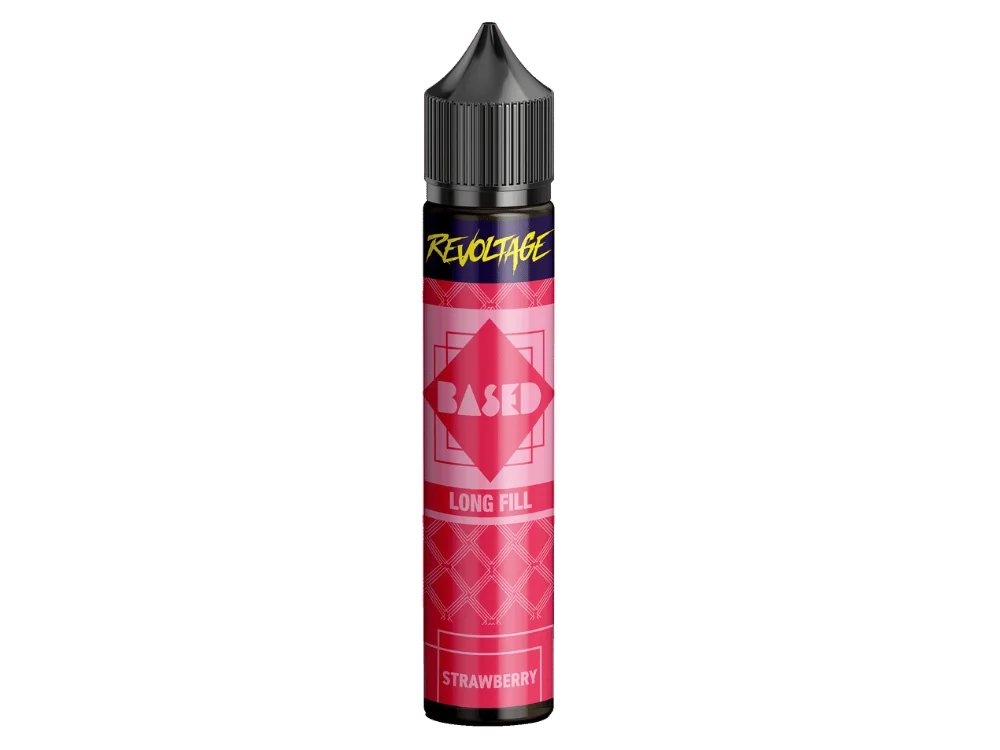 Revoltage Based Strawberry Longfill 20ml Flasche in kräftigem Pink mit Retro-Etikett