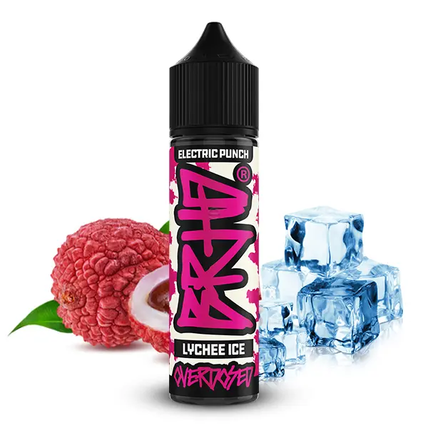 Barehead Electric Punch Lychee Ice Longfill 60ml, pinkfarbenes Label mit Lychee und Eiswürfeln