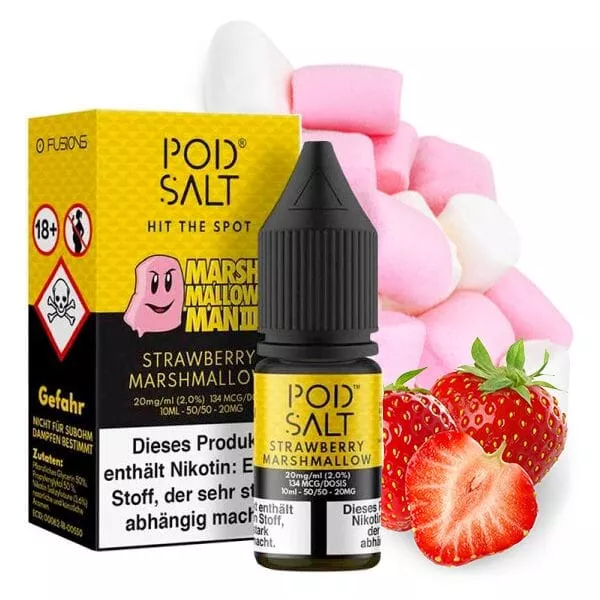 PodSalt Fusion Strawberry Marshmallow 10ml Nikotinsalz-Liquid Flasche mit Erdbeeren und Marshmallows