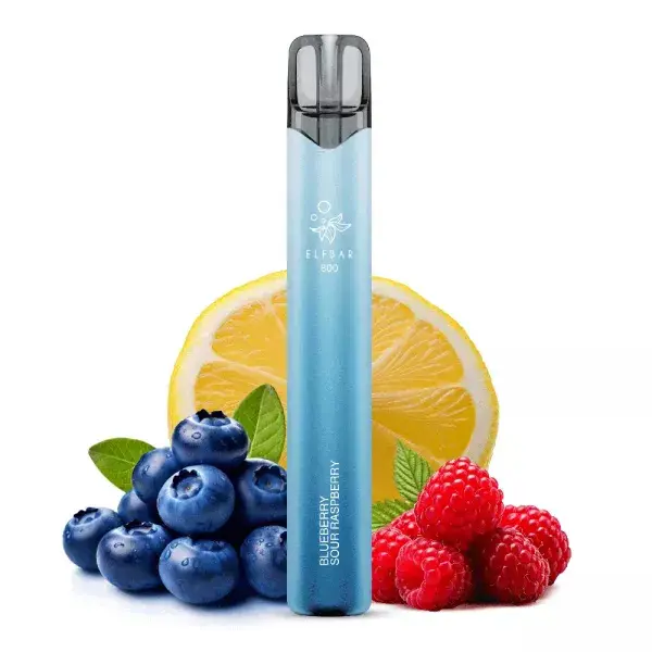 Elfbar 800 Einweg E-Zigarette in Hellblau, Geschmack Blueberry Lemon Raspberry, vor Blaubeeren und Zitrone