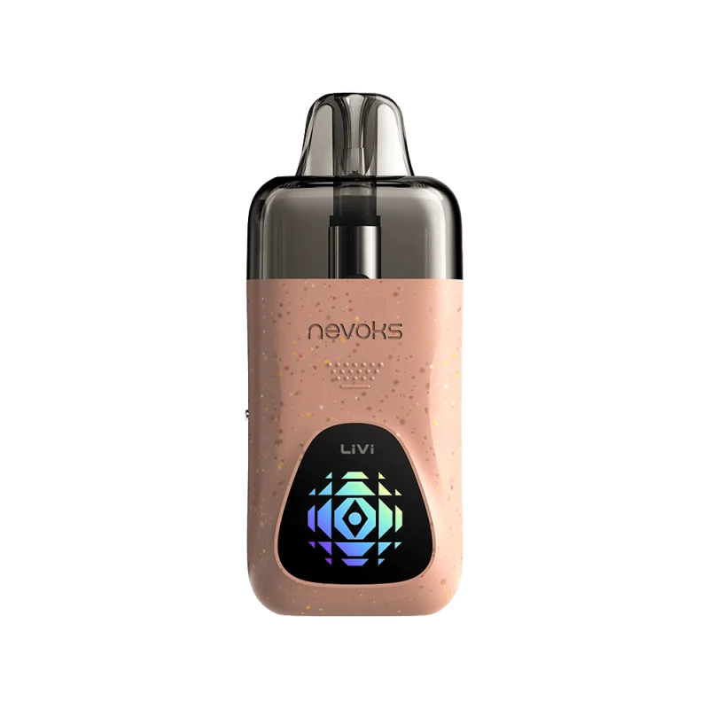 Nevoks LiVi Pod Kit E-Zigarette in Rosé-Gold mit beleuchtetem Display und aufgestecktem Pod, Frontansicht