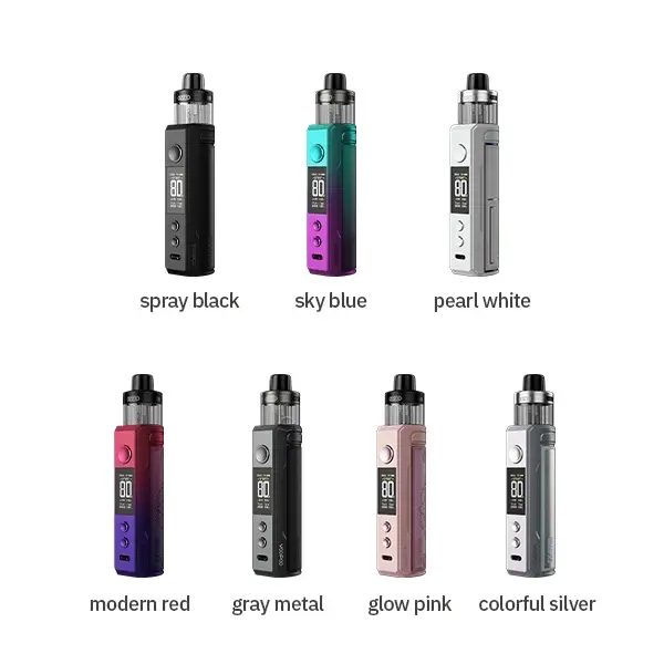 VooPoo Drag X2 Pod Kit E-Zigarette Farbübersicht: Spray Black, Sky Blue, Pearl White, Modern Red, Gray Metal, Glow Pink, Colorful Silver