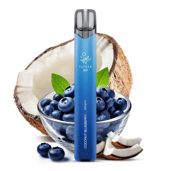 Elfbar 800 Einweg E-Zigarette in Blau mit Kokos-Blaubeere-Motiv, Coconut Blueberry, 20 mg/ml