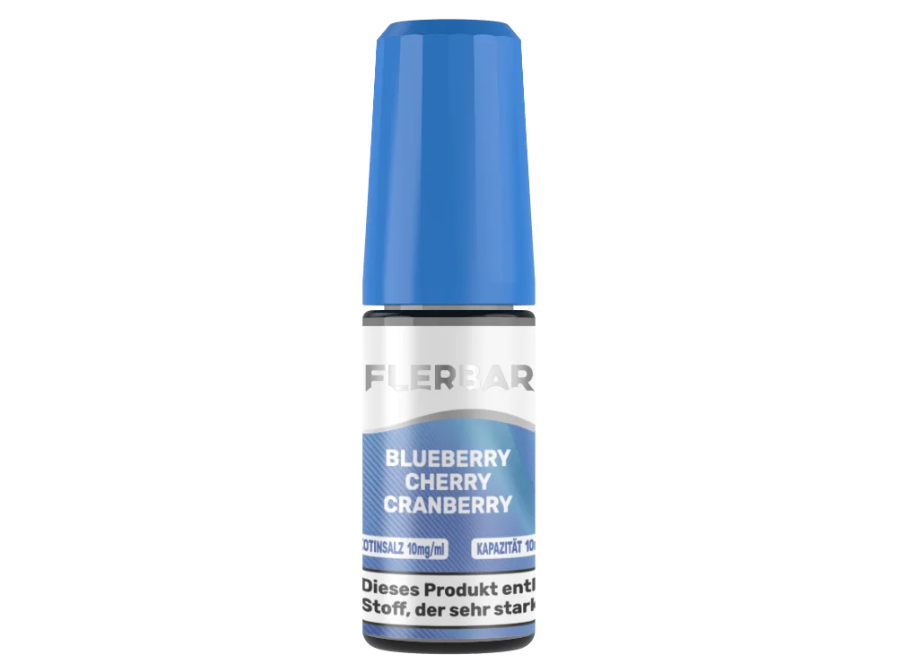 Flerbar Blueberry Cherry Cranberry 10ml Nikotinsalz-Liquid in blauer Flasche mit blauer Kappe, Frontansicht