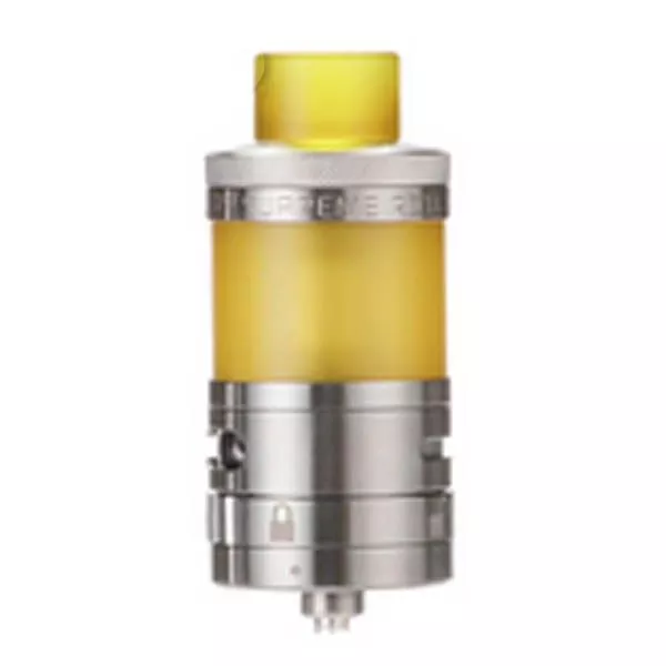 Steam Crave Aromamizer Supreme RDTA V2 Ultem Kit – silberner RDTA mit gelbem Ultem-Glas und offenem Deck