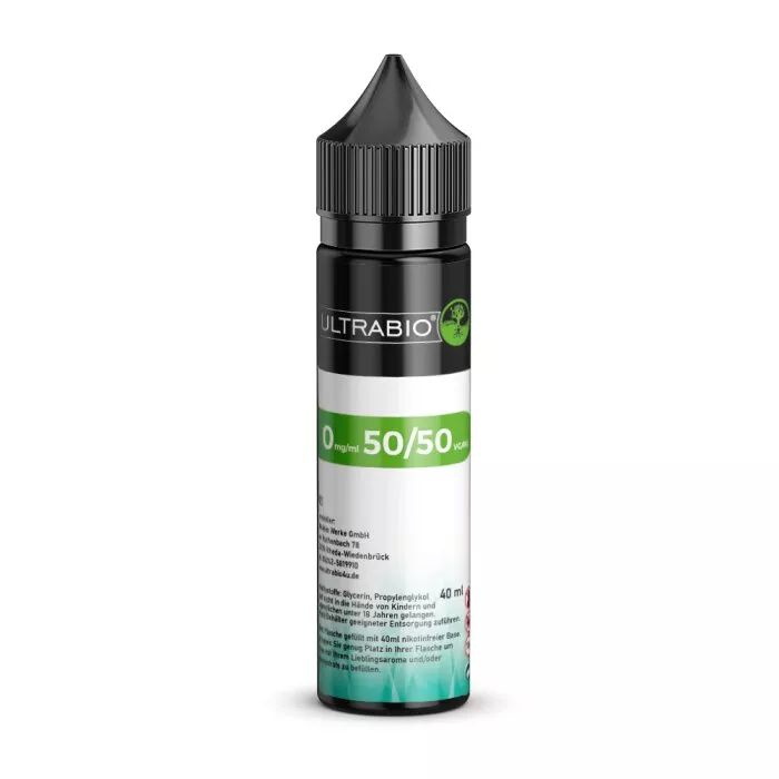 UltraBio Basis-Flüssigkeit 50/50 in schlanker grüner 60ml-Flasche, 40ml Inhalt