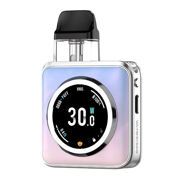 Vaporesso XROS 5 Nano Pod Kit in Farbverlauf Rosa-Blau mit rundem Display und 30W Anzeige