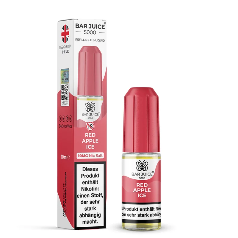 Bar Juice 5000 Red Apple Ice Nikotinsalz-Liquid 10ml – rote Flasche mit roter Verpackung