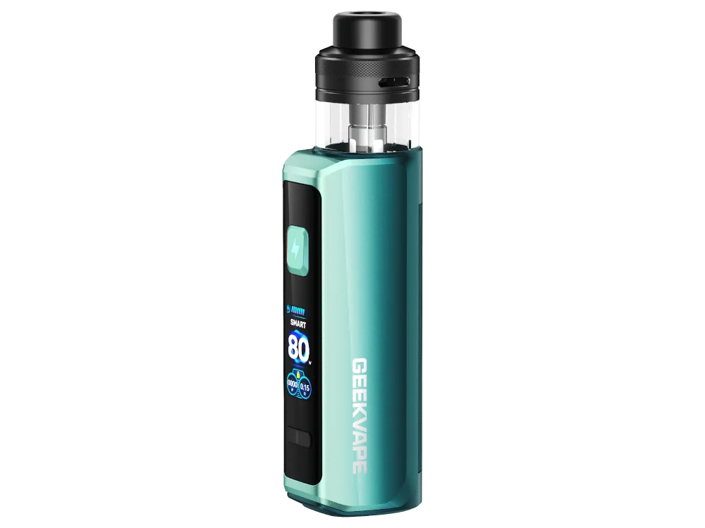 GeekVape Aegis Force E-Zigaretten Set in Türkis, Box-Mod mit aufgesetztem Tank, Frontansicht
