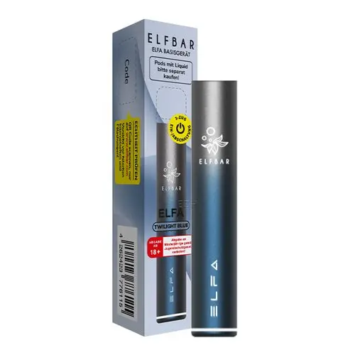 Elfbar Elfa CP Basisgerät in Blau-Schwarz mit Verpackungsbox, Frontansicht
