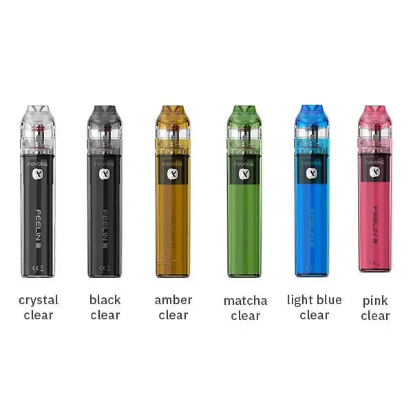 Nevoks Feelin C1 Pod Kit E-Zigarette alle sechs Farbvarianten: Crystal Clear, Schwarz, Amber, Matcha, Hellblau, Pink