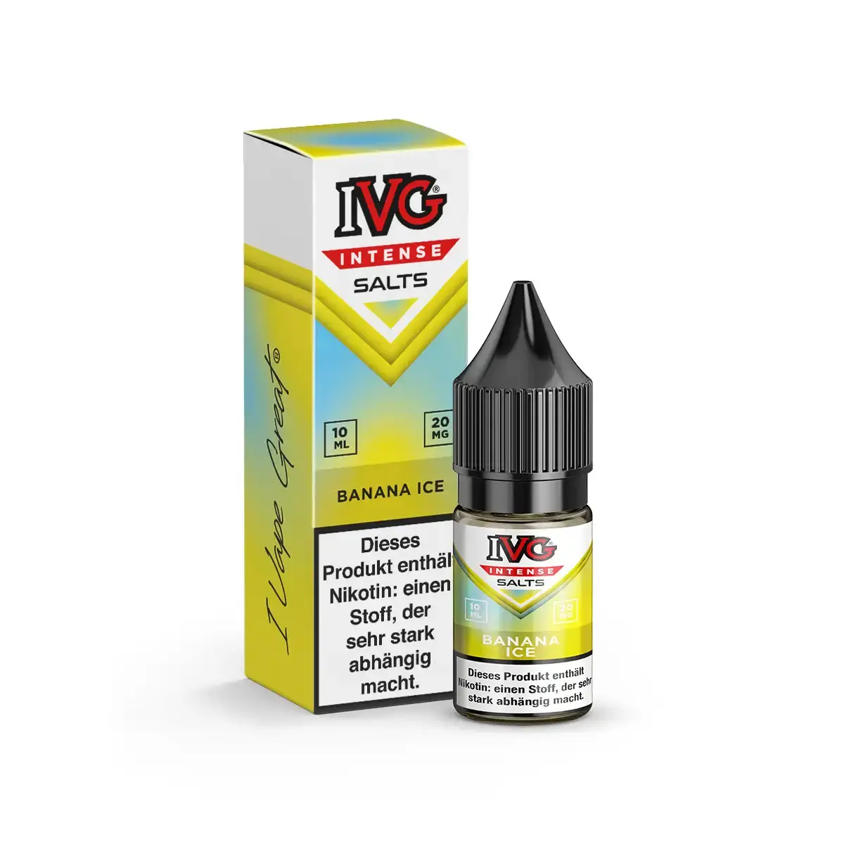 IVG Intense Salts Banana Ice 10ml Nikotinsalz-Liquid – gelb-grüne Flasche und Verpackung