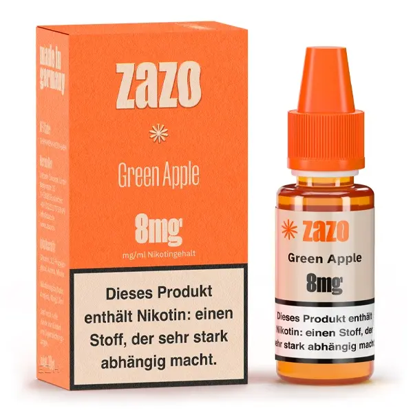 ZAZO Classics Green Apple 10ml Liquid 8mg – orange Verpackung mit Flasche, Frontansicht ohne Fruchtmotiv