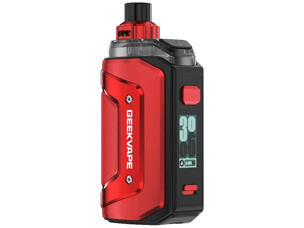 GeekVape Aegis Hero 5 Pod-Kit in Rot-Schwarz mit Farbdisplay, Frontansicht
