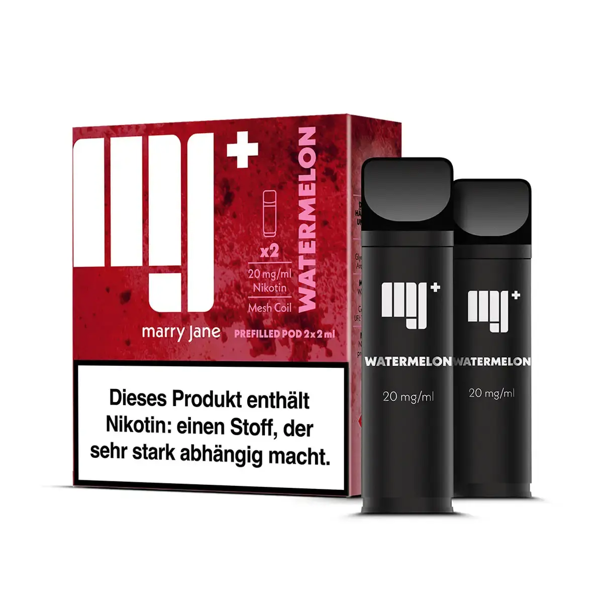 Marry Jane Prefilled Pod Watermelon – 2er-Pack mit roter Verpackung und zwei schwarzen Pods
