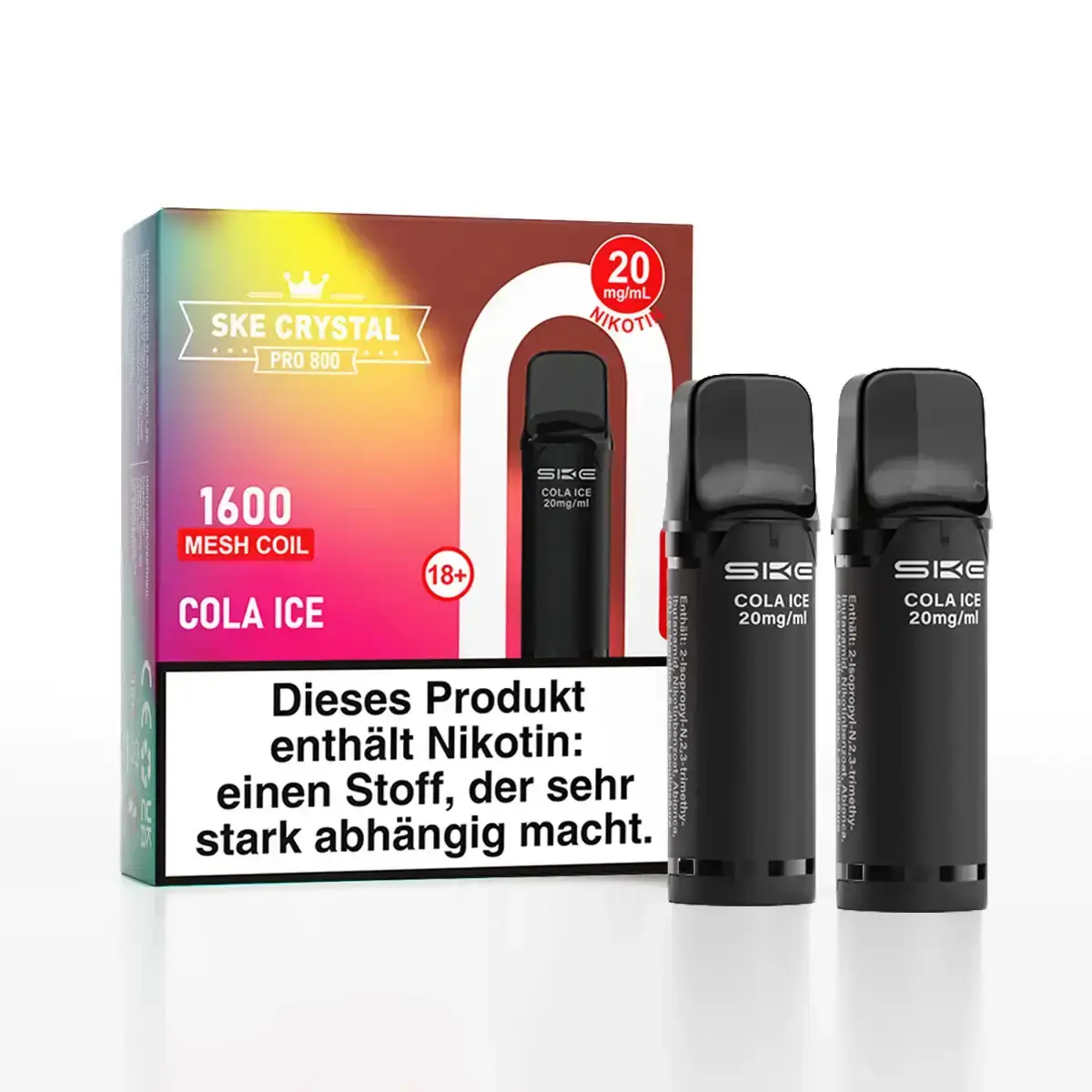 SKE Crystal 800 Pro Prefilled Pod Cola Ice – 2er-Pack mit Verpackung, zwei schwarze Pods, Geschmack Cola Ice