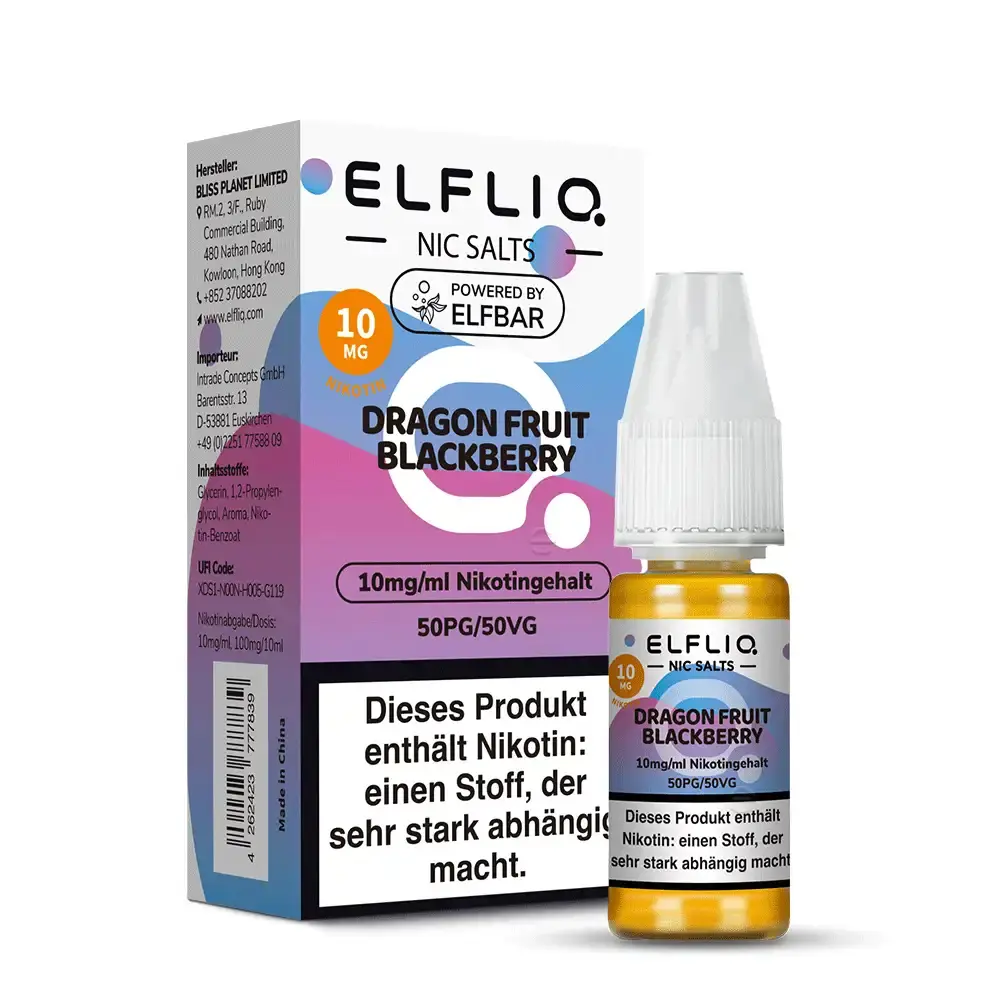 Elfliq Dragon Fruit Blackberry 10ml Nikotinsalz-Liquid von Elfbar, 10mg Nikotin, Flakon