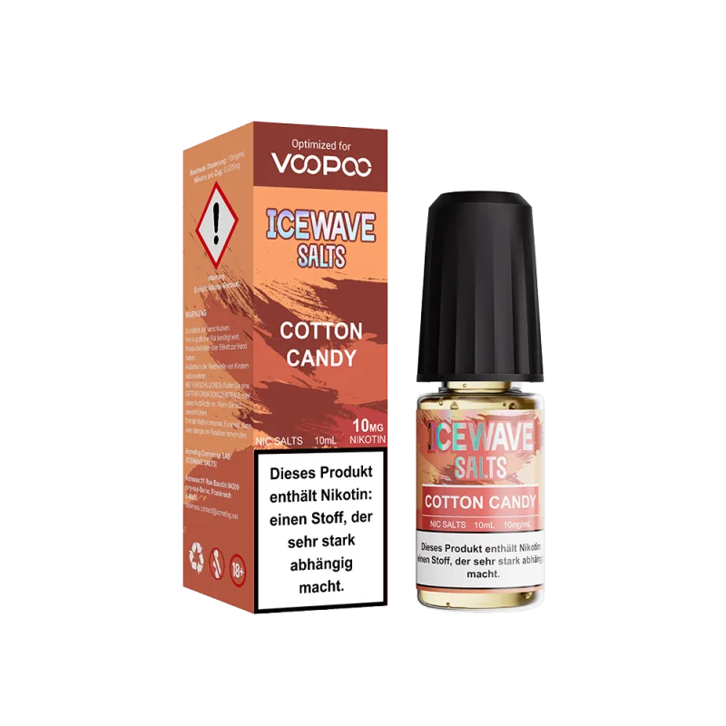 Icewave Salts Cotton Candy 10ml Nikotinsalz-Liquid von VooPoo – braune Verpackung mit Flasche