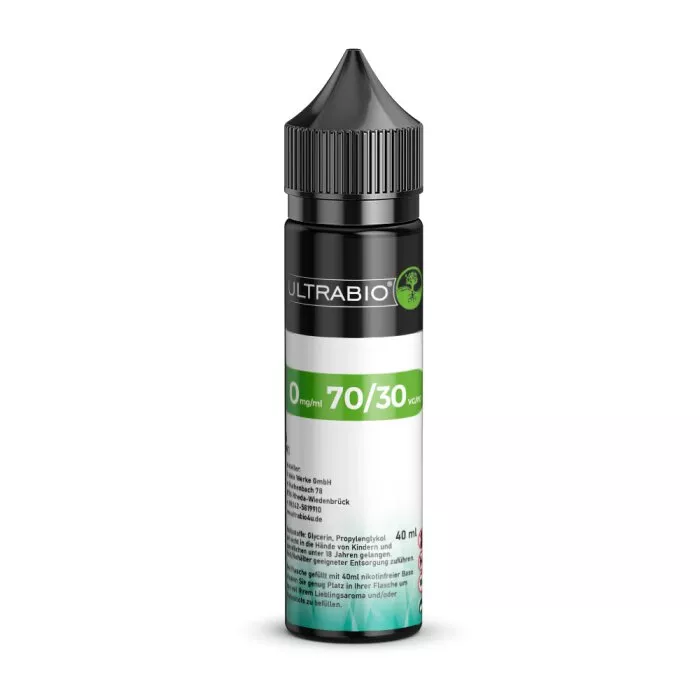 UltraBio Basis-Flüssigkeit 70/30 40ml in 60ml-Flasche – grüne Squeezeflasche mit weißem UltraBio-Logo und 70/30-Aufdruck