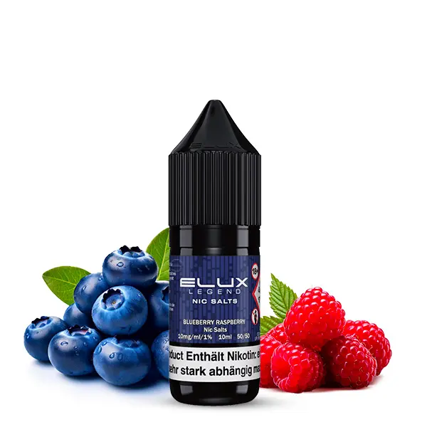 Elux 10ml Nikotinsalz-Liquid Flasche vor Blaubeeren und Himbeeren, Blueberry Raspberry
