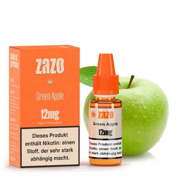 ZAZO Classics Green Apple 10ml Liquid – Flasche mit grünem Apfel-Motiv und Nikotinstärke 12mg