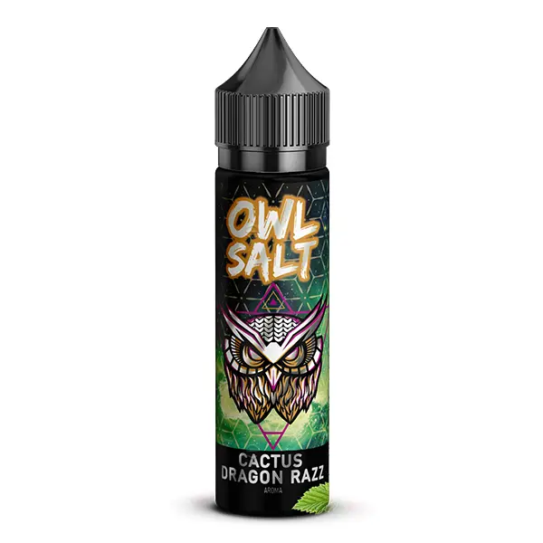 OWL Salt Cactus Dragon Razz Longfill 60ml Flasche, dunkles Label mit Eule und grünen Akzenten
