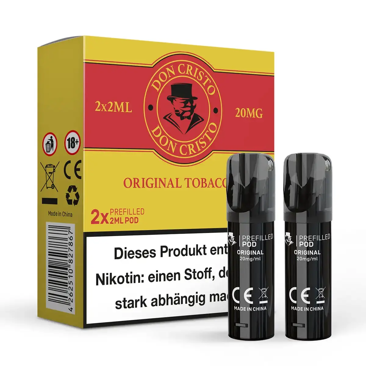 Don Cristo Original Prefilled Pod 2x2ml in rot-goldener Verpackung mit zwei schwarzen Pods