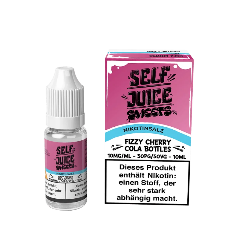 Self Juice Sweets Fizzy Cherry Cola Bottles 10ml Nikotinsalz-Liquid, pinke Flasche mit Verpackung