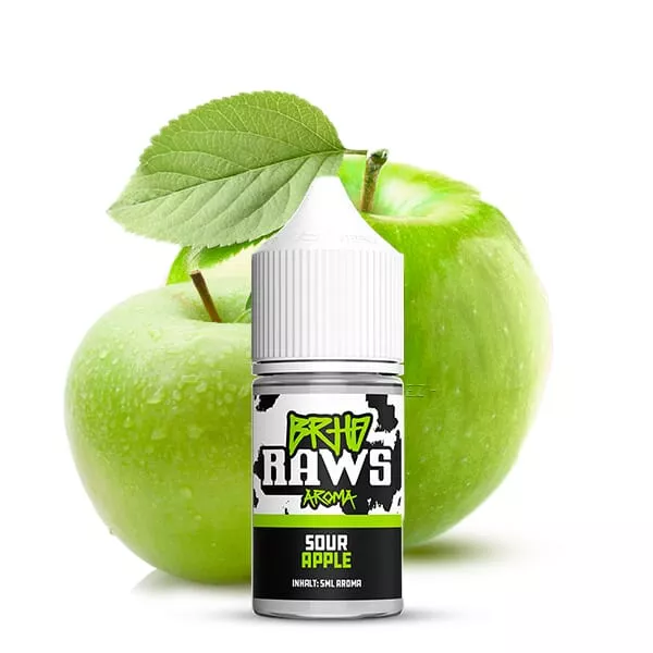 Barehead Raws Sour Apple Longfill 10ml Flasche vor grünen Äpfeln