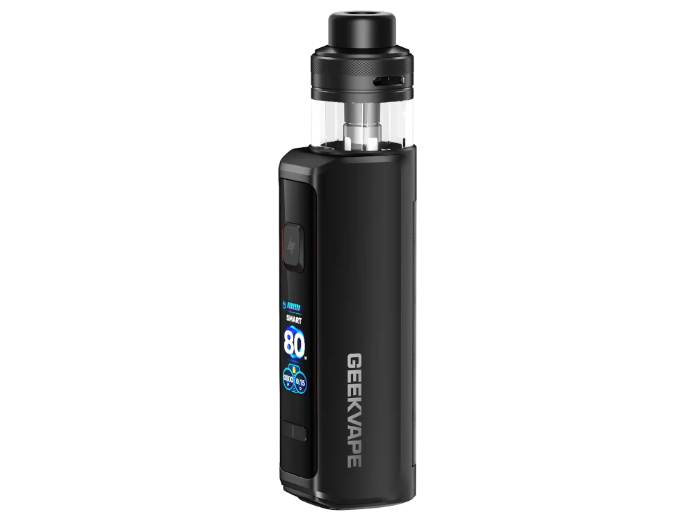 GeekVape Aegis Force E-Zigaretten Set in Schwarz, Box-Mod mit aufgesetztem Tank, Frontansicht
