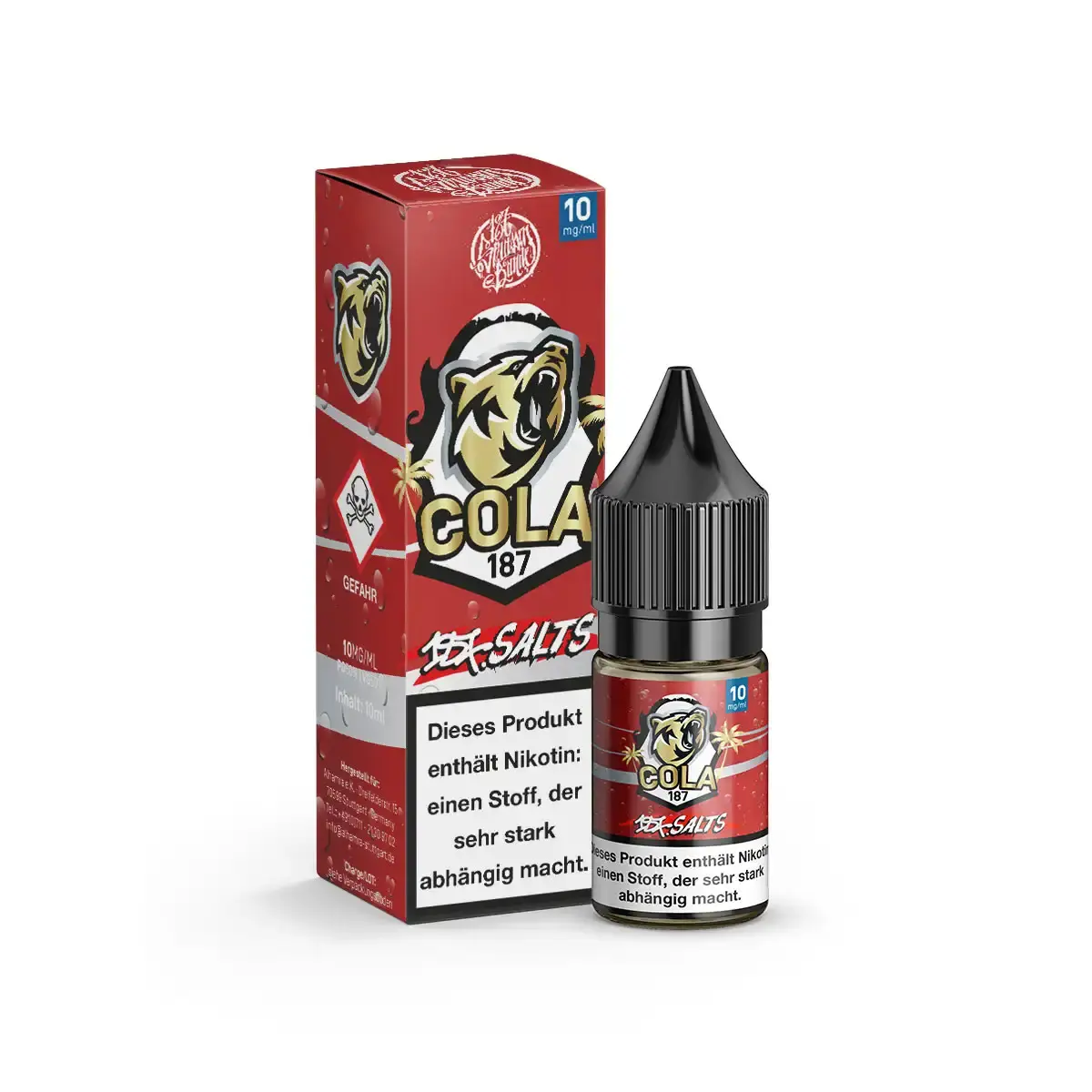 187 Strassenbande Cola 187 Nikotinsalz-Liquid 10ml – rote Schachtel und Flasche, 12mg