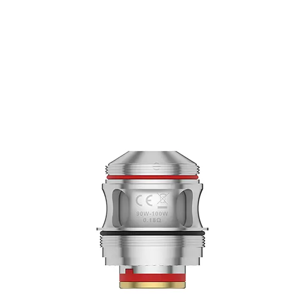 Uwell V-Coil Verdampferkopf in Silber mit roten O-Ringen, Frontalansicht – 2x Uwell V-Coil Verdampferkopf