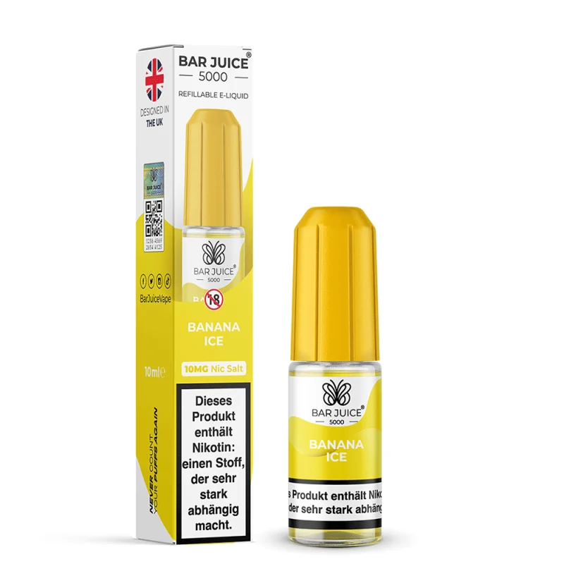 Bar Juice 5000 Banana Ice Nikotinsalz-Liquid 10ml – gelbe Flasche mit Verpackungskarton