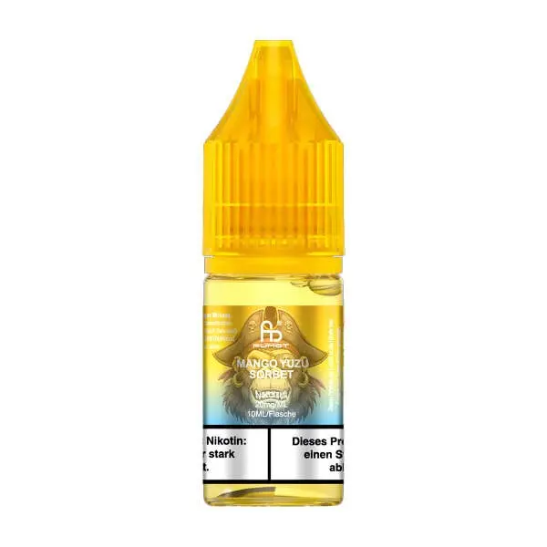 Fumot Mango Yuzu Sorbet Nikotinsalz-Liquid 10ml – gelbe Flasche mit goldenem Etikett, Produktfoto freigestellt