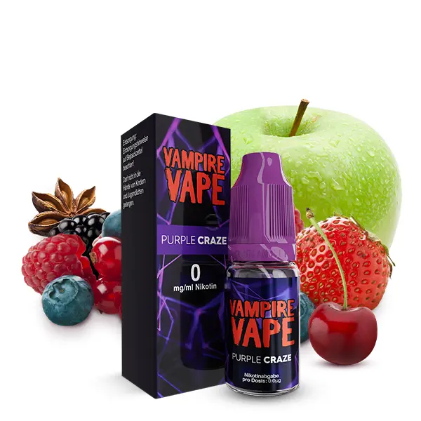 Vampire Vape Purple Craze eLiquid – 10ml Flasche mit Verpackung, Früchtemotiv mit Apfel und Beeren